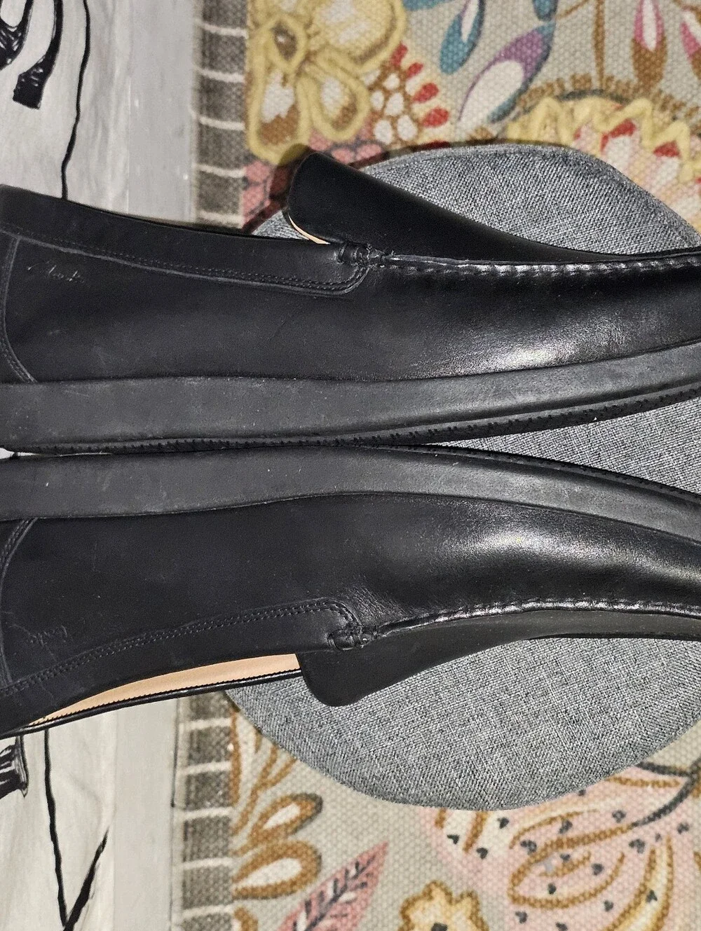 Clarks Ferius Creek Men’s Black Leather Slip-On Loafers with Tan Insole 13 Wide